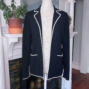 NWOT BCBGMAXAZRIA Black Knit White Trim Open Front Sweater Blazer Size Medium